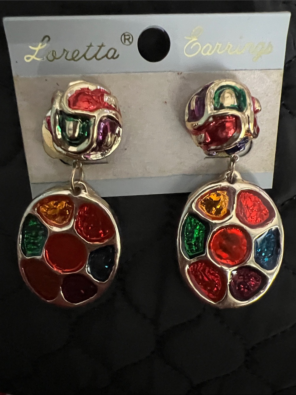 Multicolor Drop Earrings - Vibrant Gemstone Look 80s 90s style